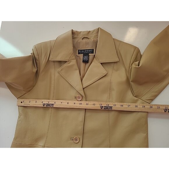 Vintage Dialogue Women's Brown Tan 100% Leather Jacket Size M Classic Style - Picture 12 of 16